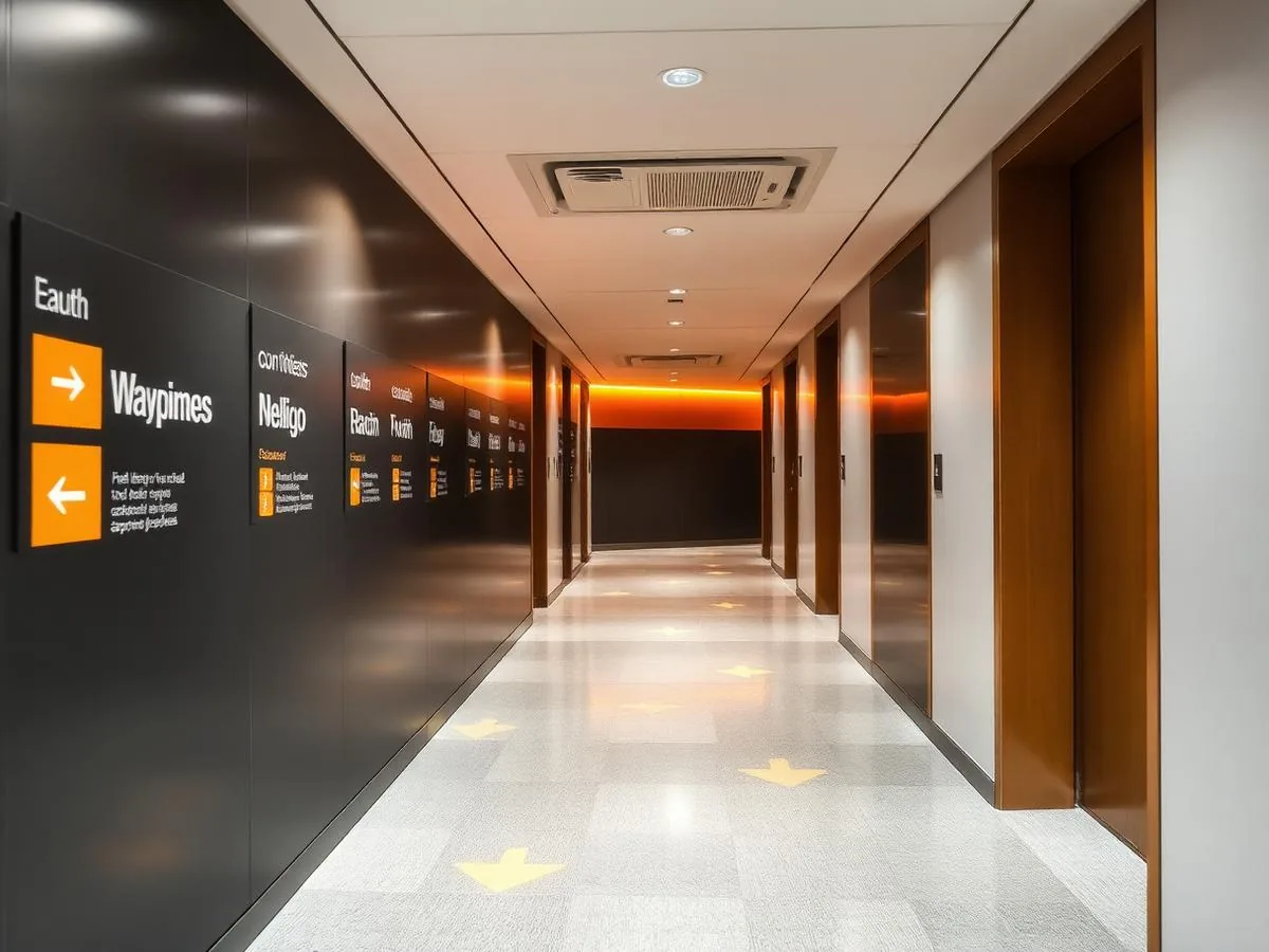 Anti-slip printed floor graphics and directional wayfinding installed in a Glasgow office circulation route